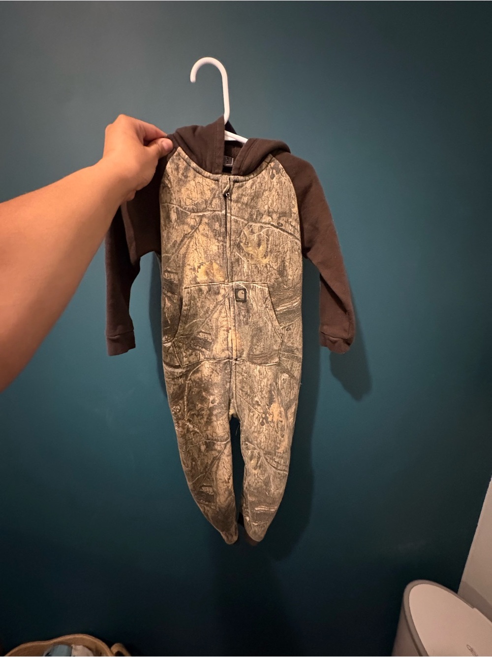 Kids Carhartt Brown Camouflage Hooded One-Piece Romper 24 months